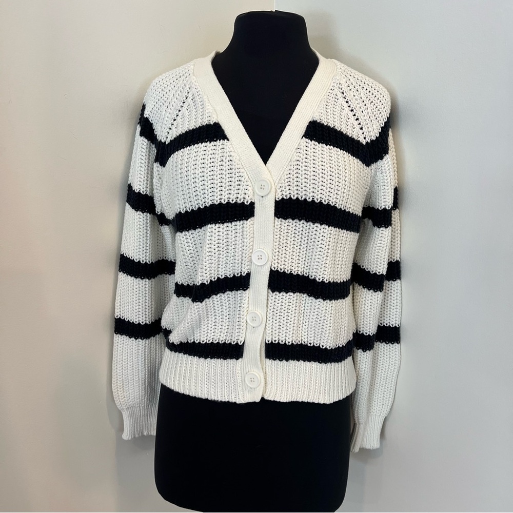Aqua Striped Knit Cardigan Sweater - Picture 2 of 9